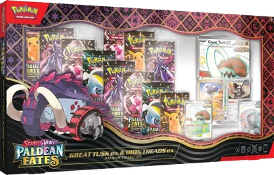 Paldean Fates Great Tusk ex & Iron Treads ex Premium Collection — édition anglaise
